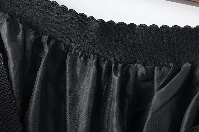 Fashion Spring Women Elegant black Lace Mid-Calf pleated skirts Elastic Waist Vintage Casual brand for female