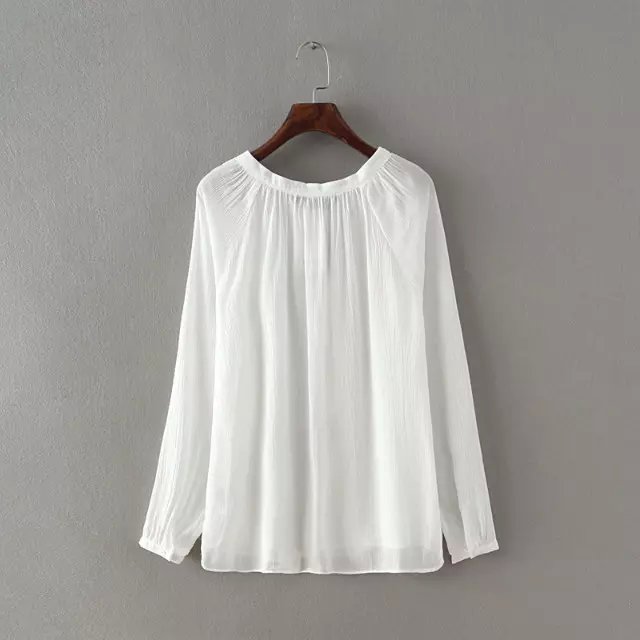 Fashion Spring women elegant white Geometric Embroidery vintage ruffle O-neck long sleeve shirts casual brand female