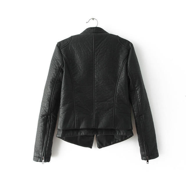 Fashion Winter Women Cool black Faux leather Short jacket coat vintage Pocket casual long sleeve Brand for female