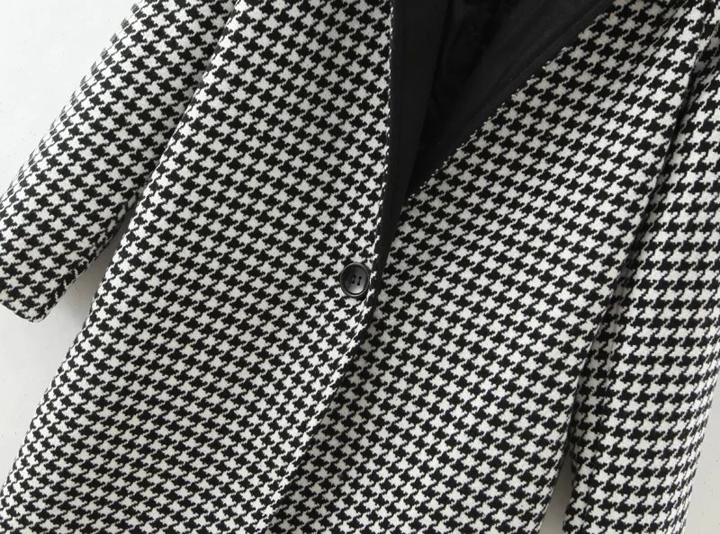 Fashion Winter Women plaid pattern Pocket single button Woolen long coat long sleeve turn-down collar Brand female plus size