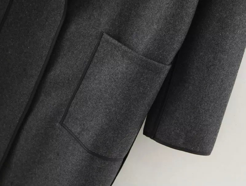 Fashion Winter Women Pockets Female button Gray Woolen Long coats long sleeve turn-down collar Brand Femininos