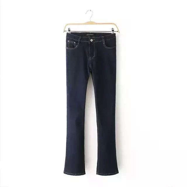 Fashion women American style Jeans blue denim Flare Pants zipper pocket casual fit brand designer trousers plus size