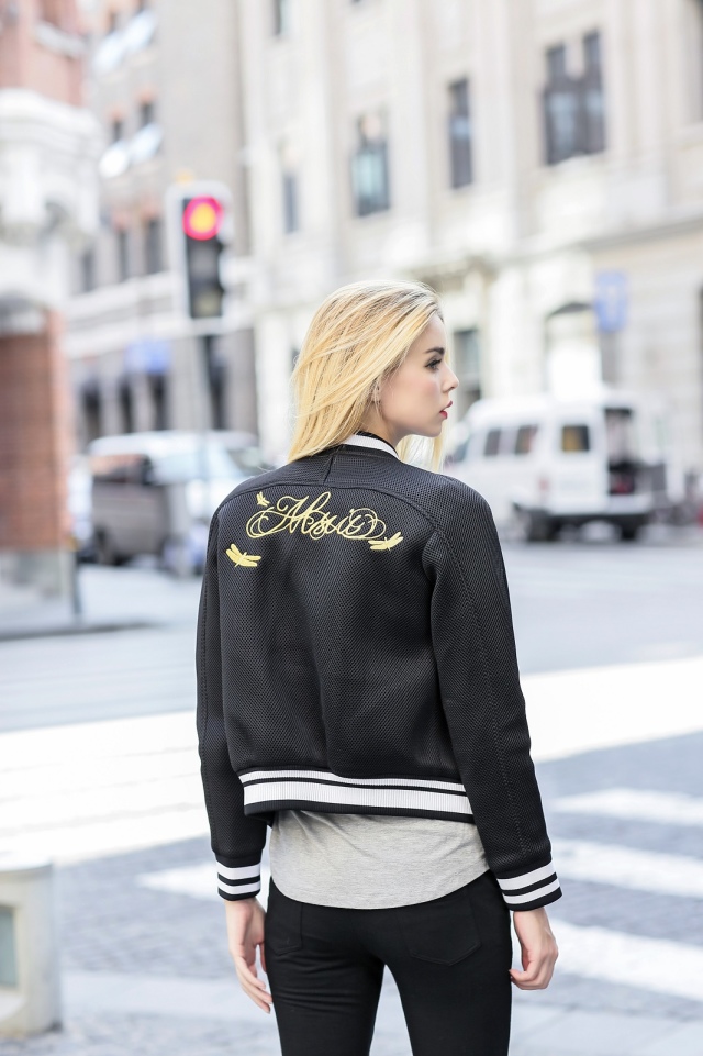 Fashion Women Black baseball Jacket Mesh Embroidery Zipper Pocket Casual Long sleeve sports brand chaquetas mujer
