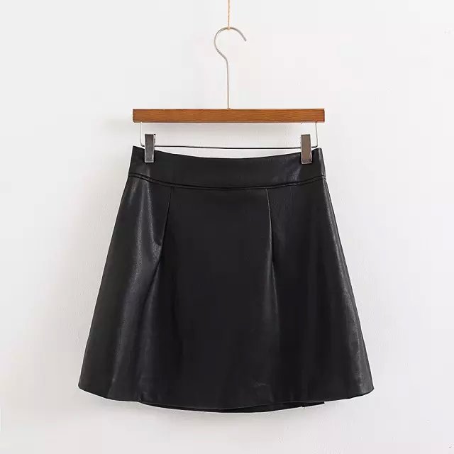 Fashion women black Faux Leather A-Line mini Skirt button high waist elegant classic casual saias feminina faldas jupe