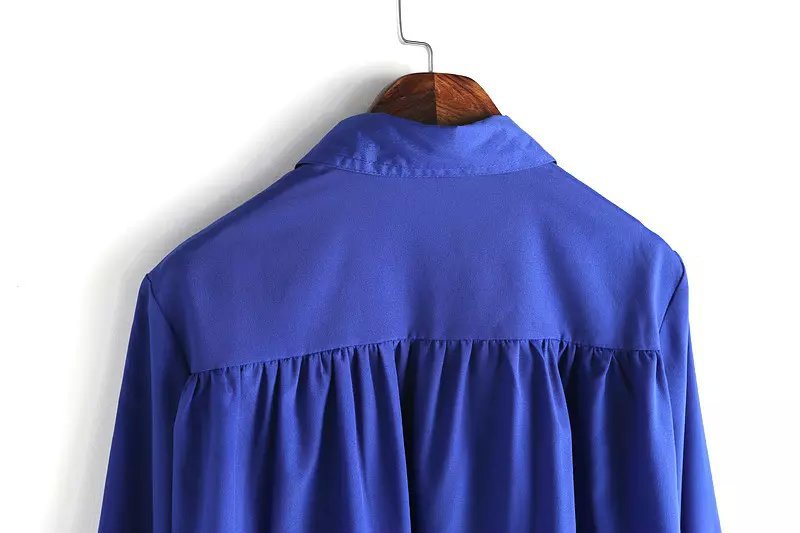 Fashion Women Blue Long Shirt Dresses Backless Vintage Turn Down Collar Long Sleeve Casual Brand Loose vestidos