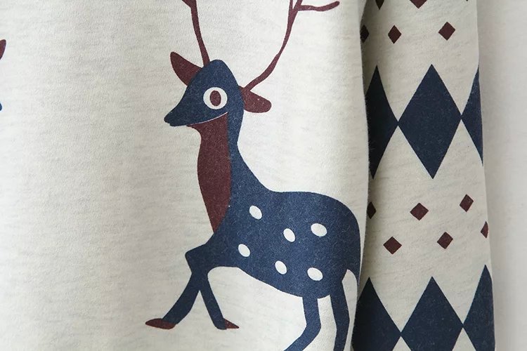 Fashion women Christmas thick gray deer Geometric print pullover hoodies Sweatshirts Casual long sleeve shirts Brand Tops
