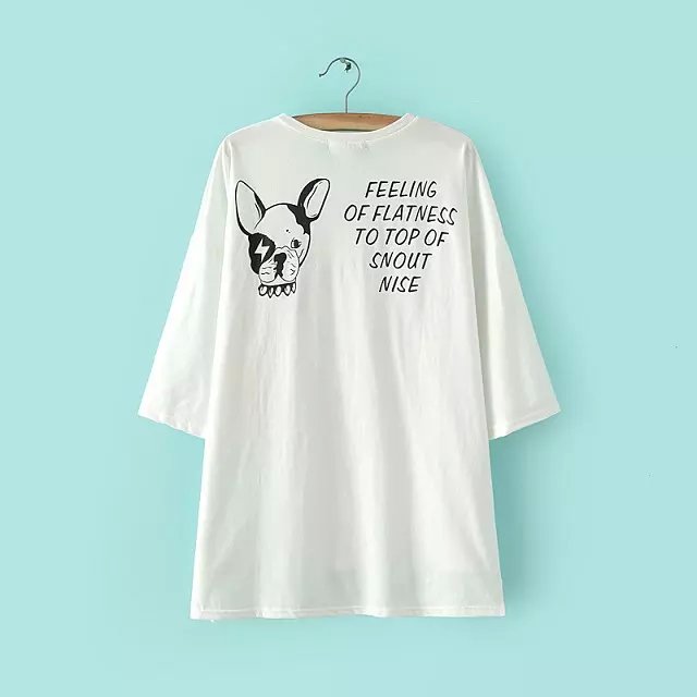 Fashion women cute gray cotton dog print O-Neck T-shirts Outerwear casual shirt Three Quarter sleeve loose Brand Tops