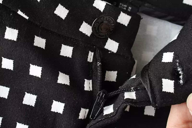 Fashion Women Elegant black Plaid Print zipper pockets trousers capris length pants casual stretch brand design plus size