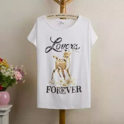 Fashion Women Elegant cute Letter deer Print pink cotton T-shirt O-neck short sleeve shirt casual brand tops