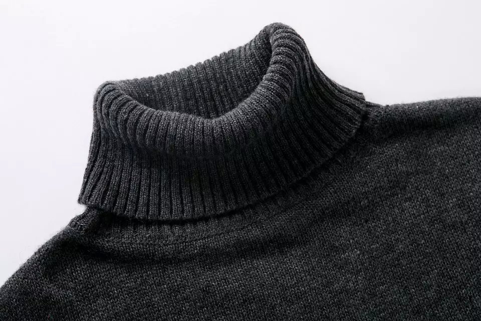 Fashion women elegant Gray pullover knitwear Casual turtleneck long Sleeve knitted warm sweater Tops
