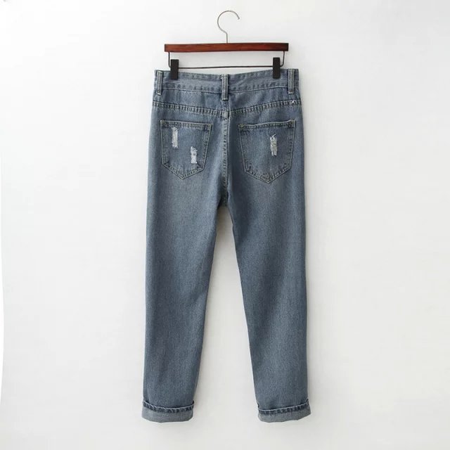 Fashion Women elegant Ripped holes zipper Denim jeans trousers pockets skinny pants casual slim brand design
