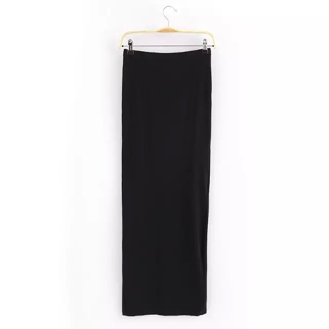 Fashion Women Elegant sexy Black Ankle-Length side open button stretch Elastic waist Skirts office lady hot casual female