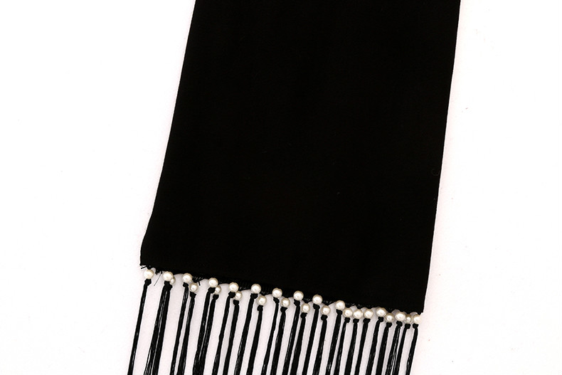 Fashion Women elegant sexy knitted Elastic Waist pearls Tassel stretch black Skirt Casual high waist Quality fit brand