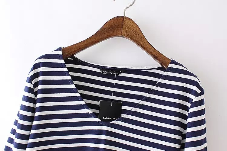 Fashion women Elegant striped T shirt V-neck long sleeve shirts casual slim brand tops