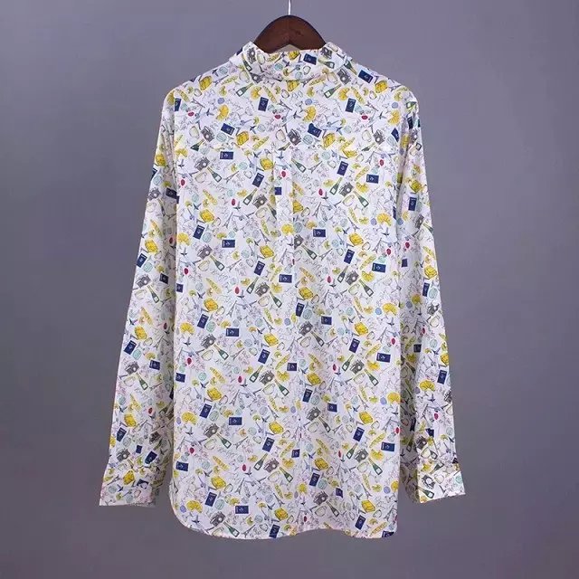 Fashion Women elegant Tower camera print blouses button turn-down collar shirts casual brand tops plus size