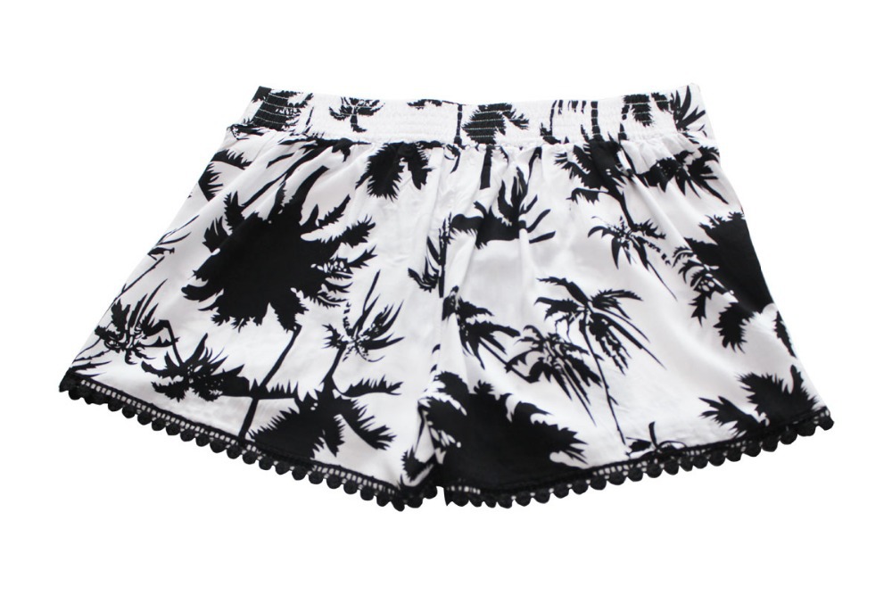 Fashion Women Elegant Tree Print Elastic waist Drawstring casual brand pocket shorts Plus Size
