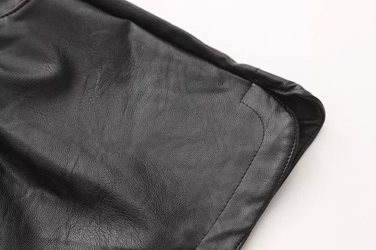 Fashion women elegant winter Black Faux leather shorts elastic waist pockets casual fit brand design