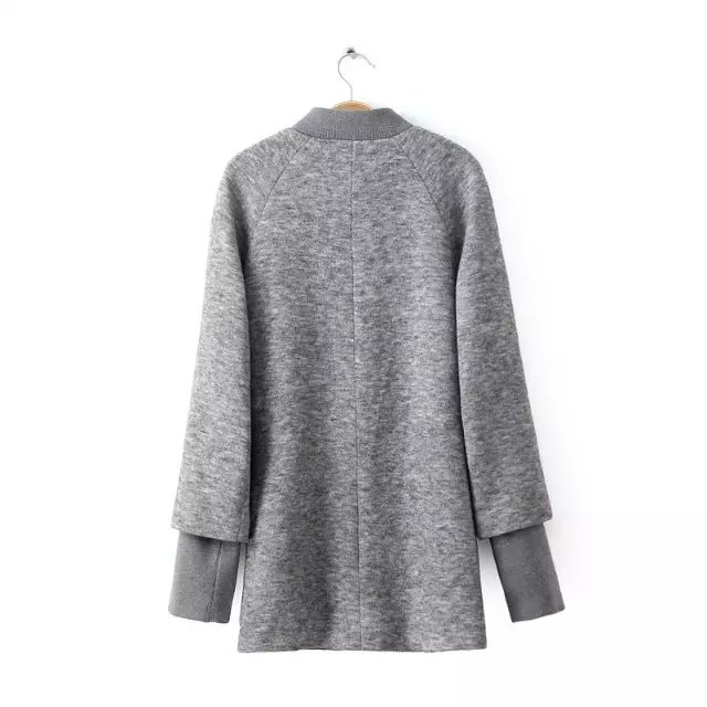 Fashion women elegant winter thick warm gray knitted Cardigans long Sleeve stand collar zipper pocket Casual brand female