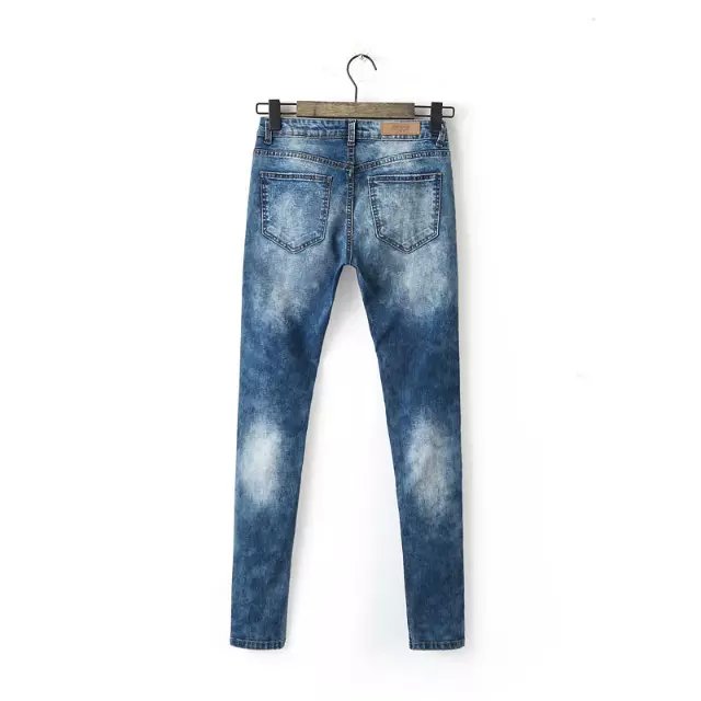 Fashion women Elegant Zipper pockets Stretch blue Denim Ripped Skinny trousers casual brand design pants plus size