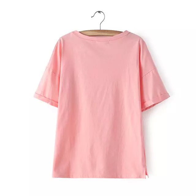 Fashion women pink cotton sweet T-shirt Lace Patchwork O-neck batwing Short sleeve shirts casual brand tops