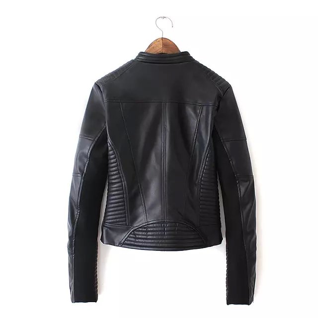 Fashion Women Punk style black Faux leather Turn-down collar jacket Zipper pocket casual jaqueta feminina Brand