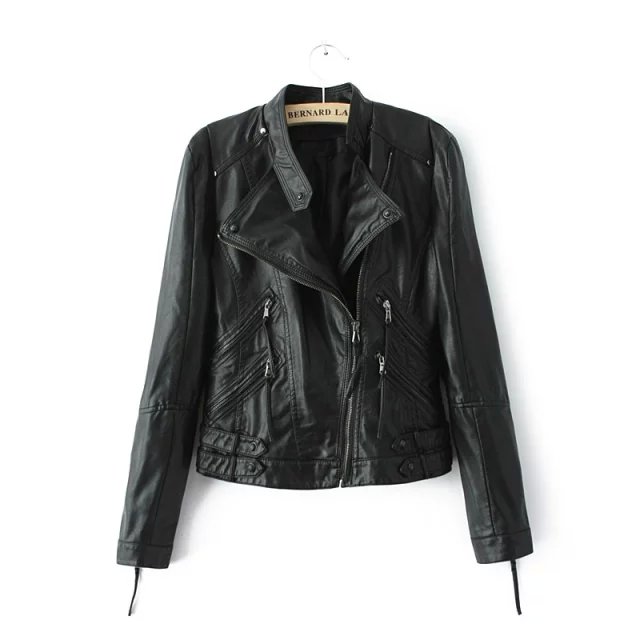 Fashion Women punk style black zipper cotton faux leather short jacket vintage casual brand fit jaqueta feminina plus size