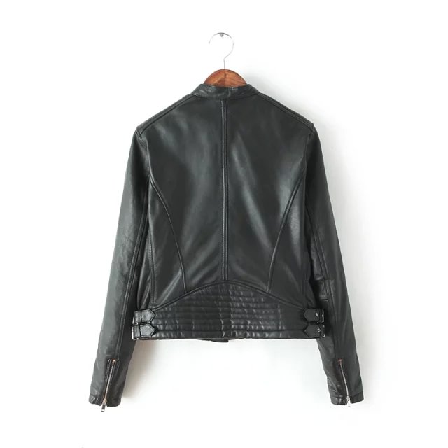 Fashion Women Punk style Cool black faux leather jacket coat vintage Zipper pocket casual brand jaqueta feminina casacos