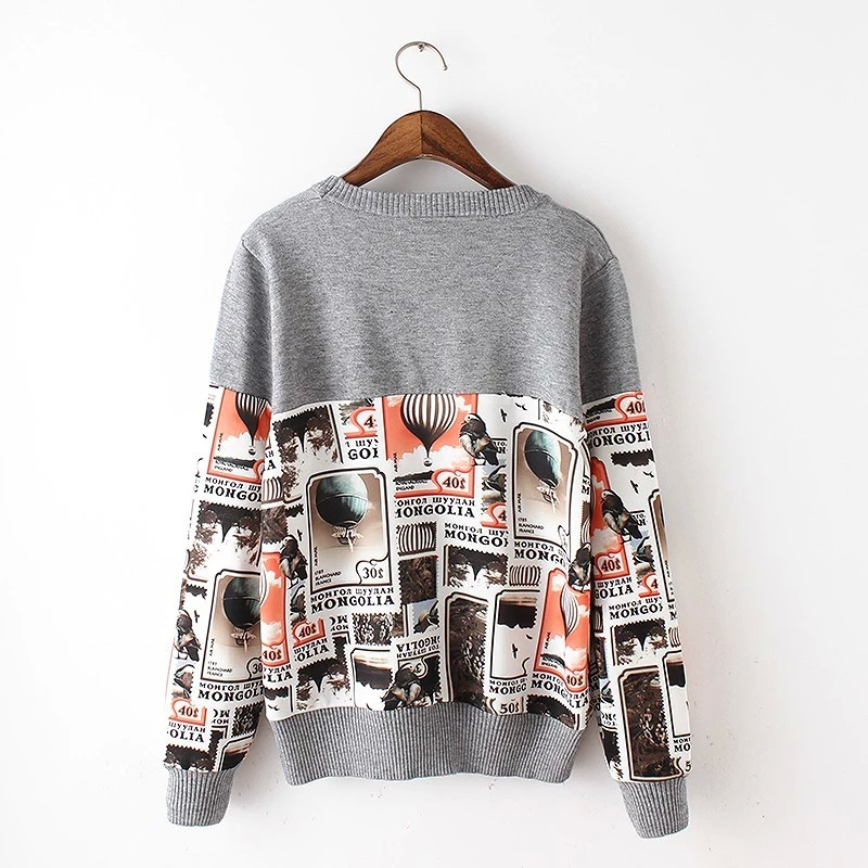 Fashion women red Stamp print patchwork knitted pullover knitwear long sleeve Casual O-neck streetwear brand sweater tops