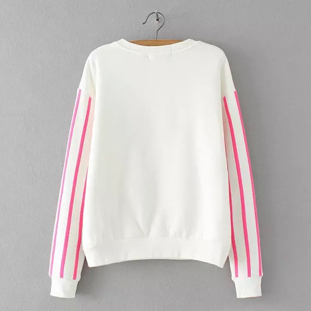 Fashion women Rocket Letter Embroidery Patchwork striped print sleeve pullover sweatshirts Casual thick hoodies brand