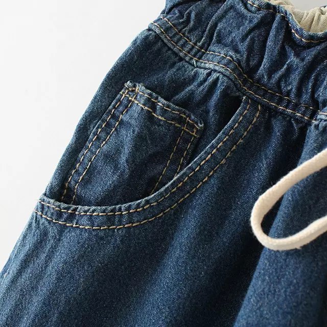 Fashion Women School Style Elastic waist Drawstring Denim jeans trousers Patchwork ripped Letter Embroidery pockets pants