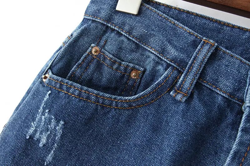 Fashion Women School Style Zipper pocket blue Denim jeans Cartoon print trousers ripped Casual streetwear pants plus size
