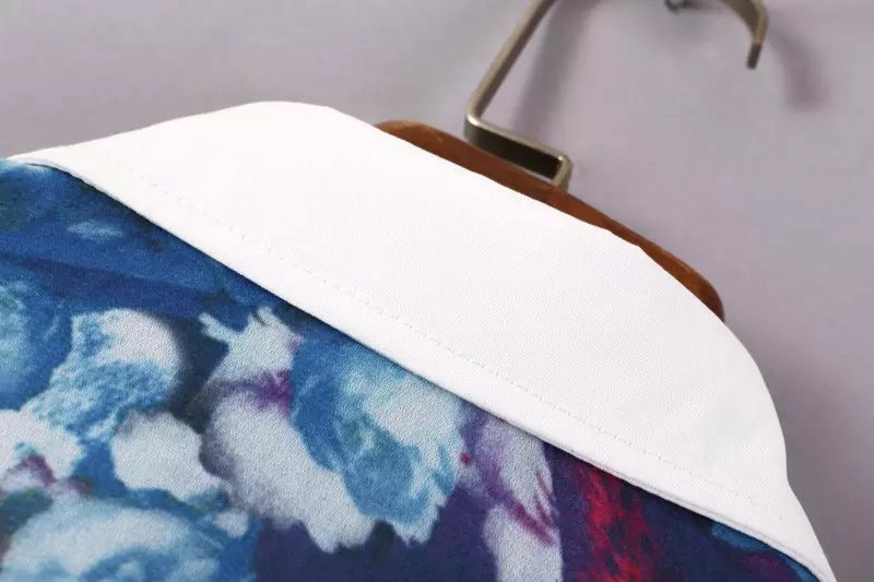 Fashion Women Shoulder Floral Print Patchwork White Blouses Turn down collar long Sleeve Pocket shirts brand Tops