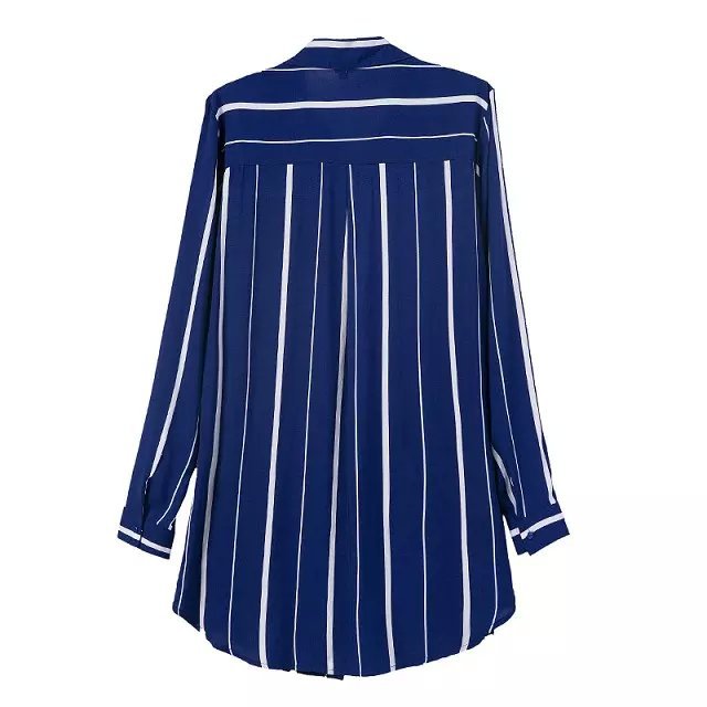Fashion Women Stripe print Pocket shirt dress Turn down collar long Sleeve Casual Brand Loose vestidos