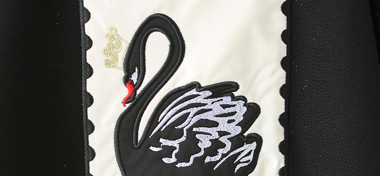 Fashion Women sweet black swan Embroidery Patch Designs Pleated mini Dress long Sleeve O-neck casual brand