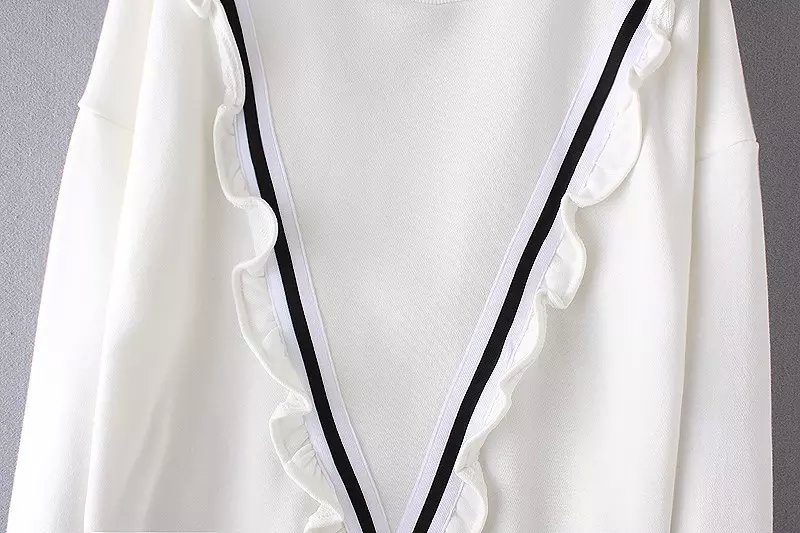 Fashion women sweet Sweatshirts white Ruffles batwing sleeve O-neck Pullover hoodies brand tops for female