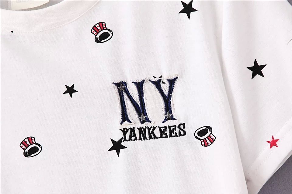 Fashion Women white cotton star Print NY dog Embroidery Sport T-shirt O-Neck short sleeve Shirts Casual plus size