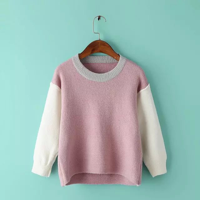 Fashion women winter Color Matching school style pullover knitwear Casual O-neck long Sleeve knitted sweater brand Tops