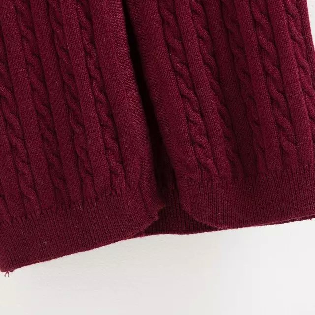 Fashion Women Winter Elegant red Knitted Packet Buttock Mid-Calf Dress vintage O-neck long sleeve side open fit brand