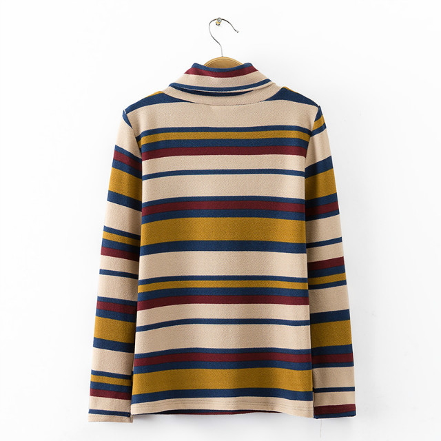 Fashion women winter elegant Striped pattern Pullover knitwear Turtleneck long Sleeve Casual knitted sweaters fit brand
