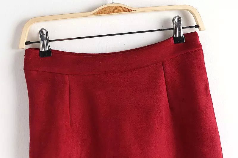 Fashion Women winter Sude Leather red zipper tassel mini Skirt High Waist sexy Saias Feminina