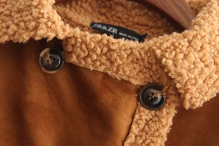 Fashion Women winter thick warm brown Faux Suede leather jacket Turn-down collar Double Breasted pocket Casual brand Coat