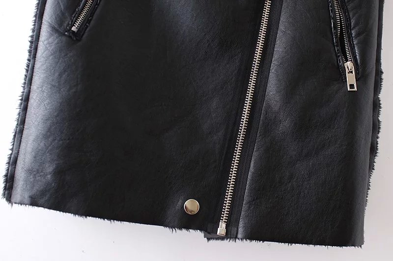 Faux leather for Women black Punk style Vest winter Warm Thick Sleeveless Fur neck zipper casual brand jaqueta feminina