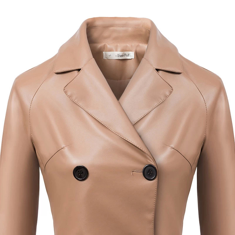 Faux Leather windbreaker for women Fashion british Style elegant Removable Tassels Pocket long trench coat Casual brand