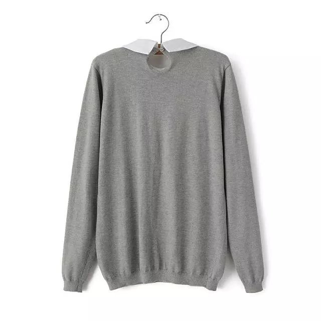 Female sweater Fashion Cat embroidery Peter Pan Collar Gray Pullover knitwear long sleeve Casual brand women vogue