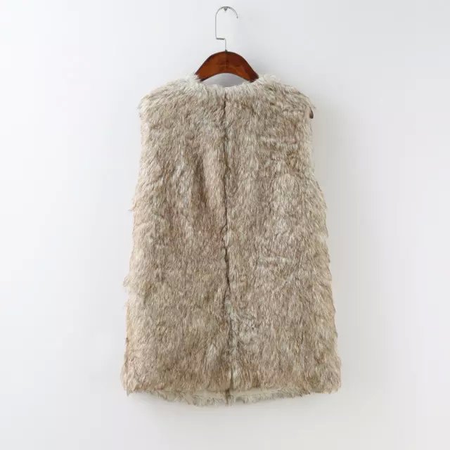 Fur vest Jacket for Women Fashion Khaki winter Thick warm O-neck Sleeveless outwear casual streetwear brand tops