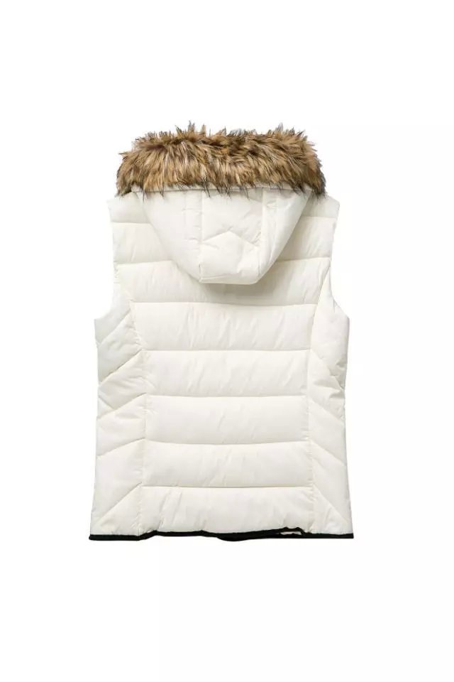 Hot Women Winter Fashion Waistcoat Fur Hooded Thick Warm Down Cotton white zipper pocket Vest Female Outerwear