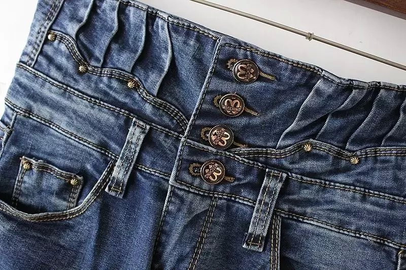 Jeans for Women Fashion button zipper high Waist plus size Denim trousers pockets skinny pants casual brand design