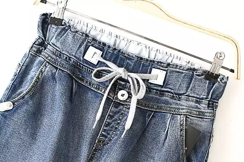 Jeans for Women Fashion elegant Elastic waist Drawstring Denim trousers pockets skinny pants casual slim brand design