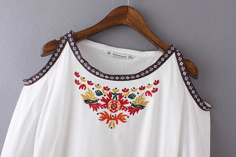 New Fashion Ladies' Elegant Embroidery T shirt for women O neck long sleeve Off Shoulder Shirt casual tops
