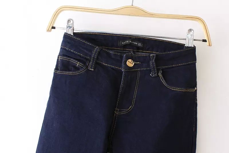 New Fashion Women Elegant Blue Denim jeans zipper pockets stretch Casual brand Pencil pant